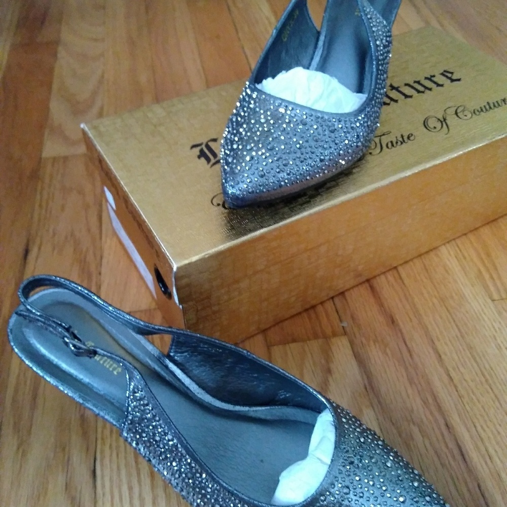 Lady Couture Rhinestone Heels Silver Gray Onyx 9